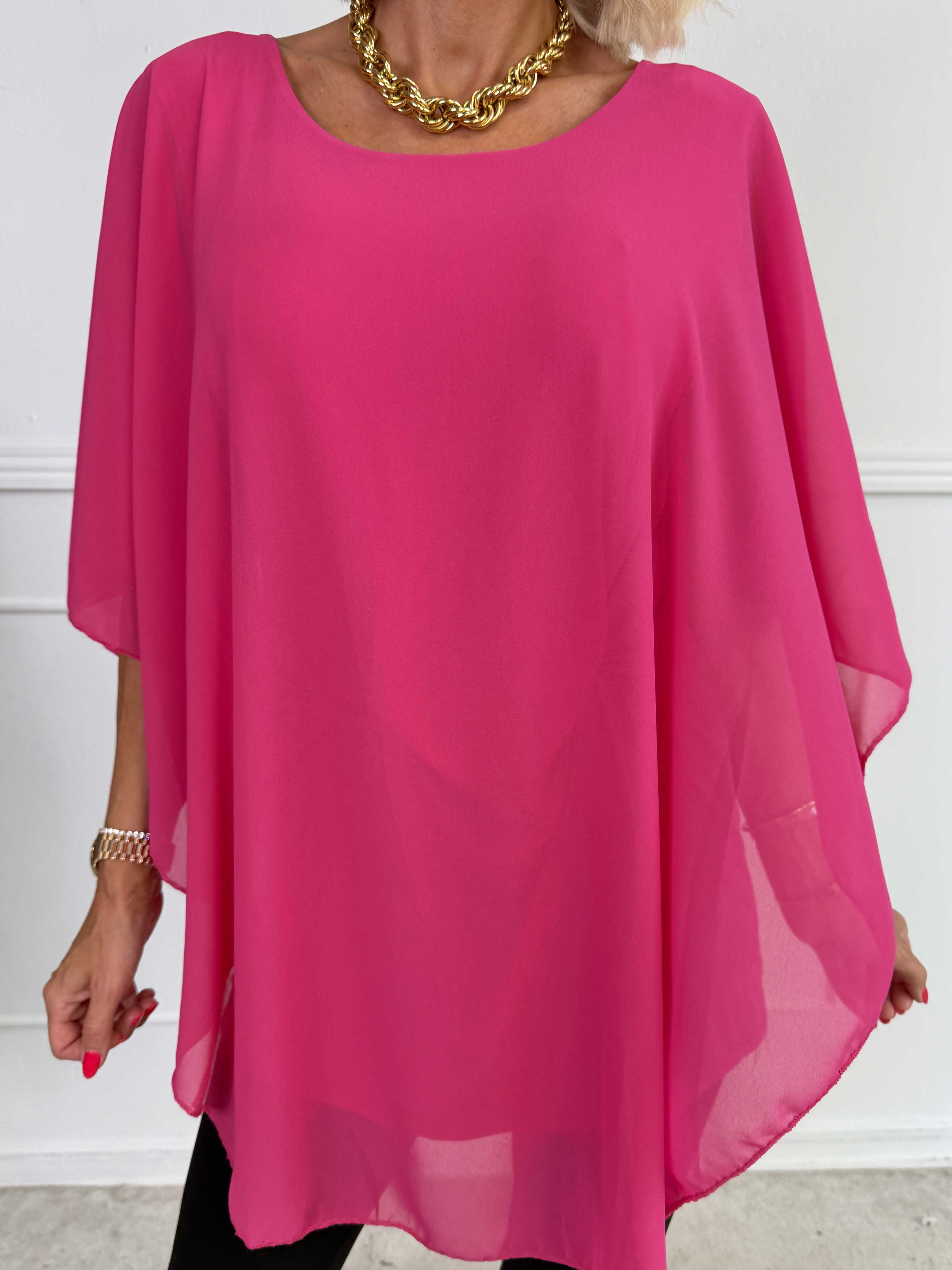 Kenya Shirt - Elegant bluse med let chiffonlag og rund udskæring